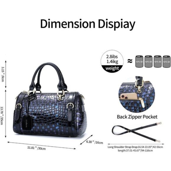 ⚡Women Blue Genuine Leather Tote Handbag Clutch Purse Crossbody Bag - Picture 7 of 9